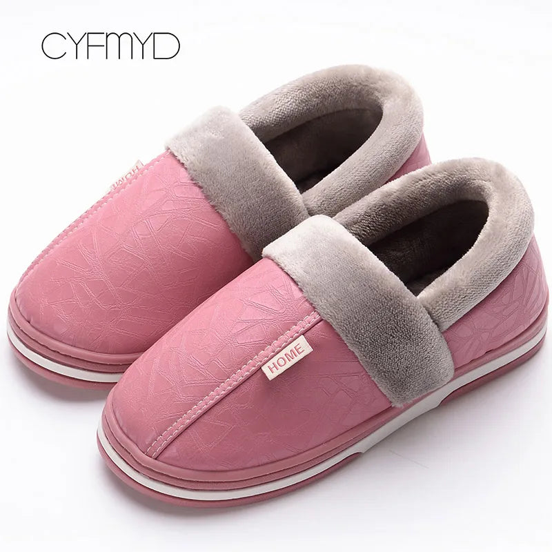 Warm Home Slippers for Men Massage Memory Foam Winter Household Slippers for Male Indoor Shoes Leather Non-Slip Plus Size 50 51