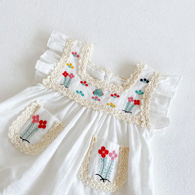 Summer Baby Bodysuits Infant Girls Dress Embroidery Flower One Piece Baby Clothing