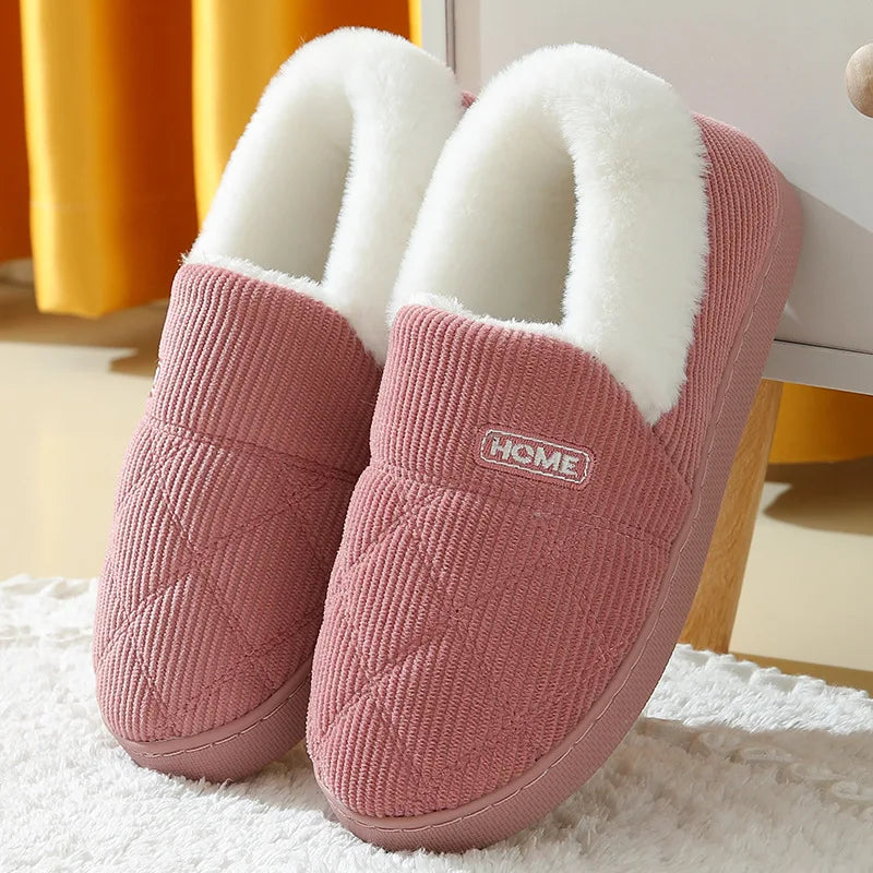 Comwarm New Women Slippers Winter Warm Plush Fur Antiskid Cloud Slippers Outdoor Breathable Thick Flat Sole Soft Home Slippers