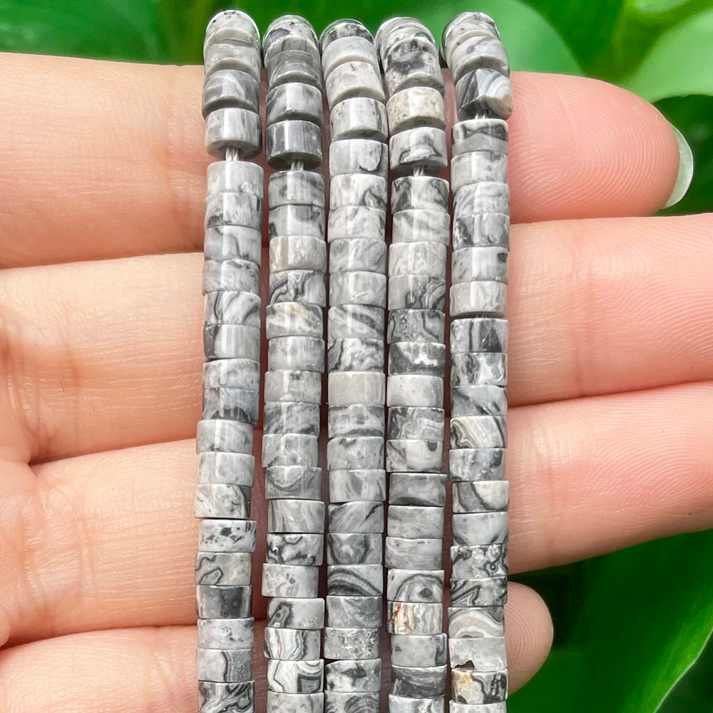 4*2mm Natural Turquoises Agates Picture Jaspers Rondelle Spacer Beads Flat Abacus Stone Beads for Jewelry DIY Making Bracelet