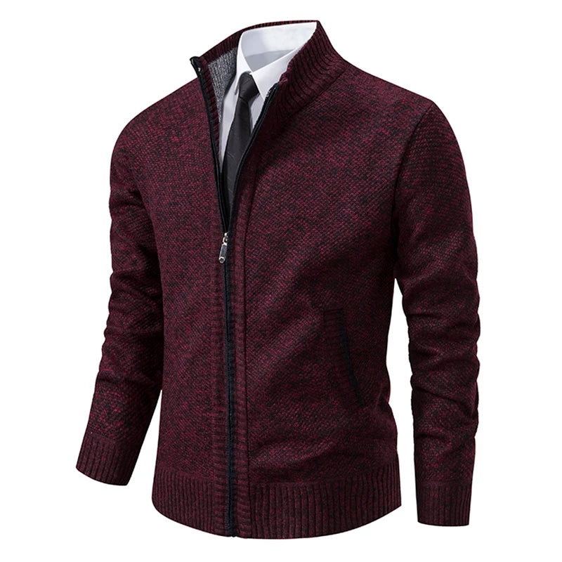 Autumn And Winter New Jersey Men's Casual Sports Coat Solid Color Stand Collar weater Grab Fleece Warm Zipper Cardigan