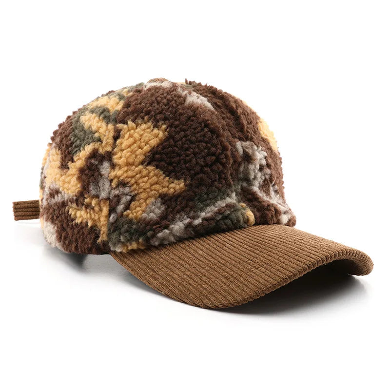 Autumn and winter men and women warm thick camouflage corduroy baseball cap men's winter wool fashion cap