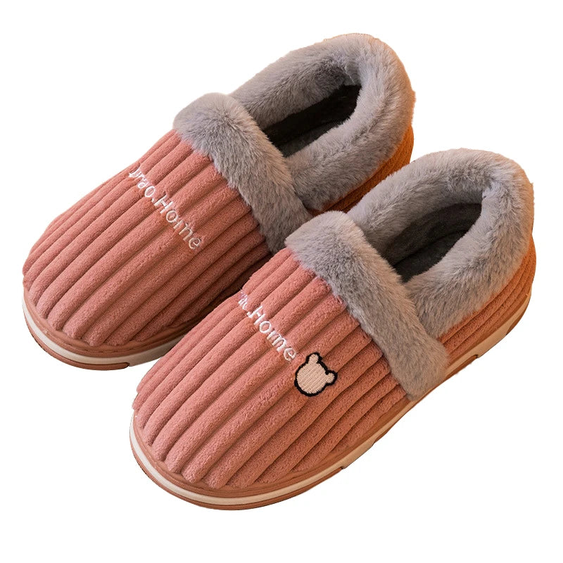 Comwarm New Women Slippers Winter Warm Plush Fur Antiskid Cloud Slippers Outdoor Breathable Thick Flat Sole Soft Home Slippers