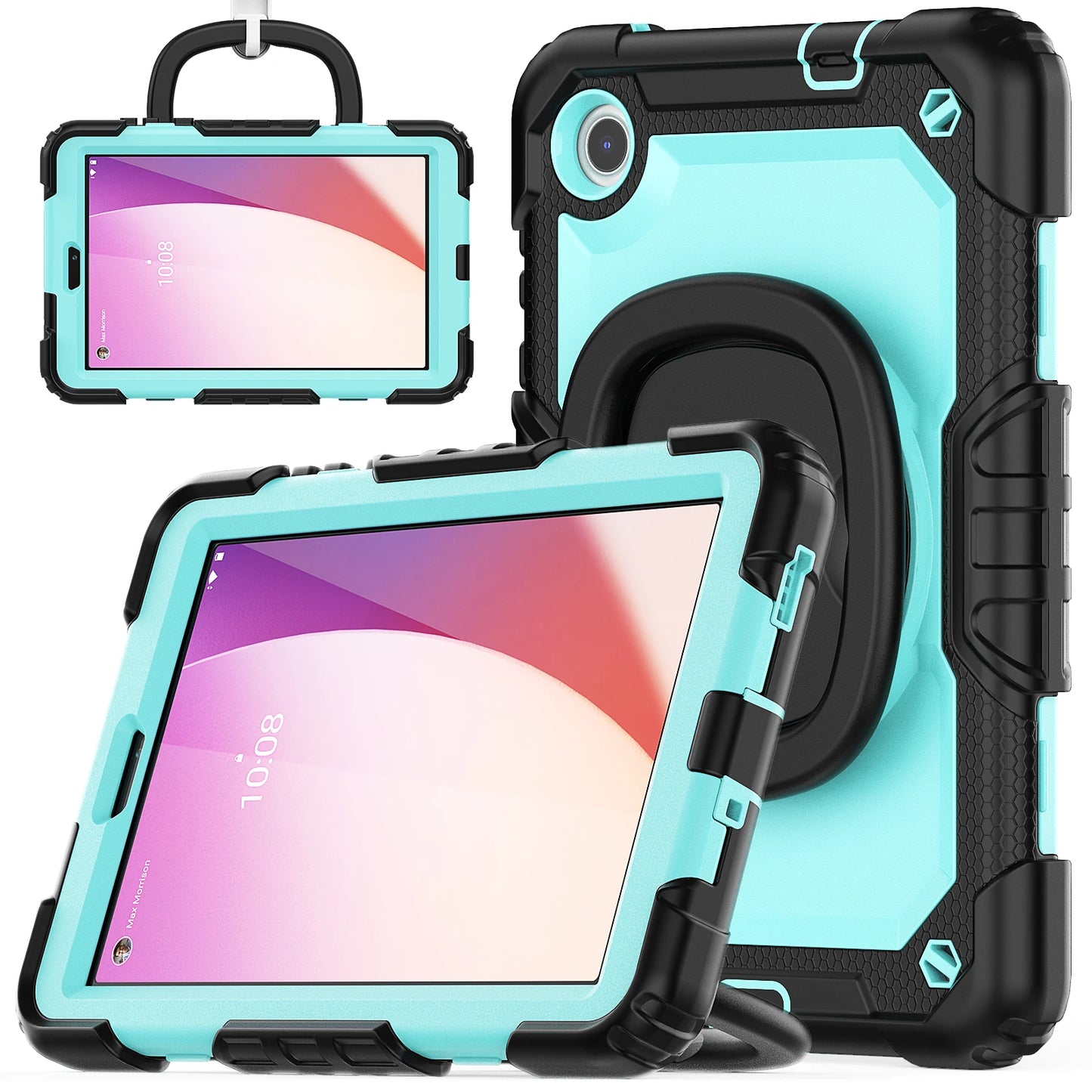 Rotating Armor Stand Case For Lenovo Tab M8 4th Gen 8" 2024 2023 TB-301FU 301XU 300FU 300XU Heavy Duty Cover With Shoulder Strap