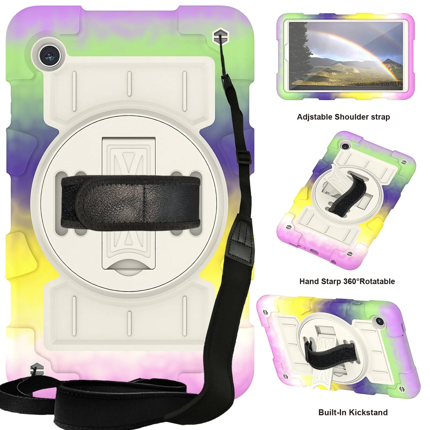 Case for Samsung Galaxy Tab A9 8.7 inch 2023 SM-X110 X115 X117 360 Rotating Kickstand Cover Shockproof With Hand Shoulder Strap