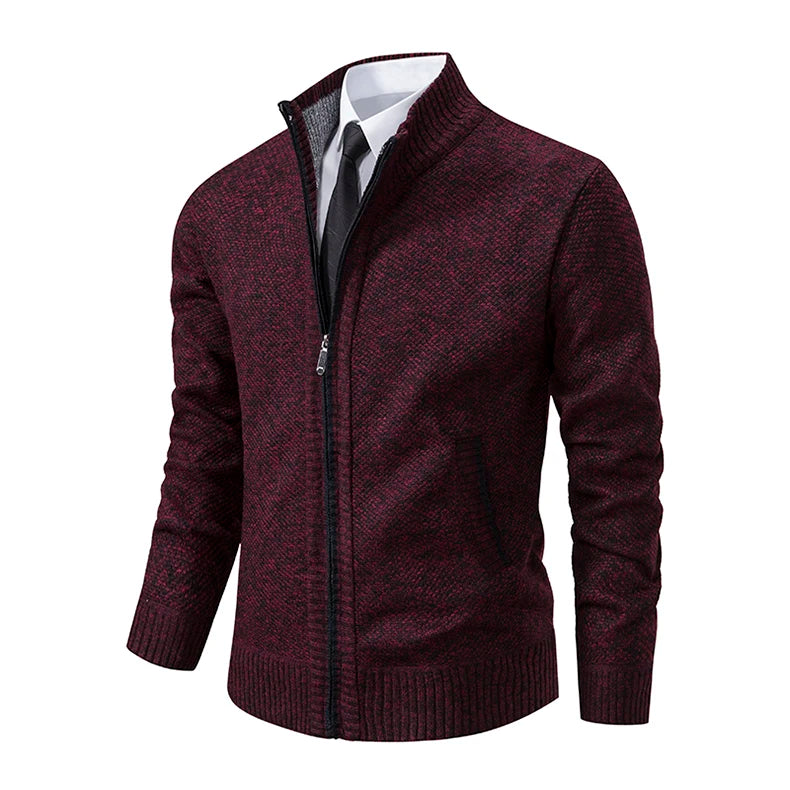 Autumn And Winter New Jersey Men's Casual Sports Coat Solid Color Stand Collar weater Grab Fleece Warm Zipper Cardigan