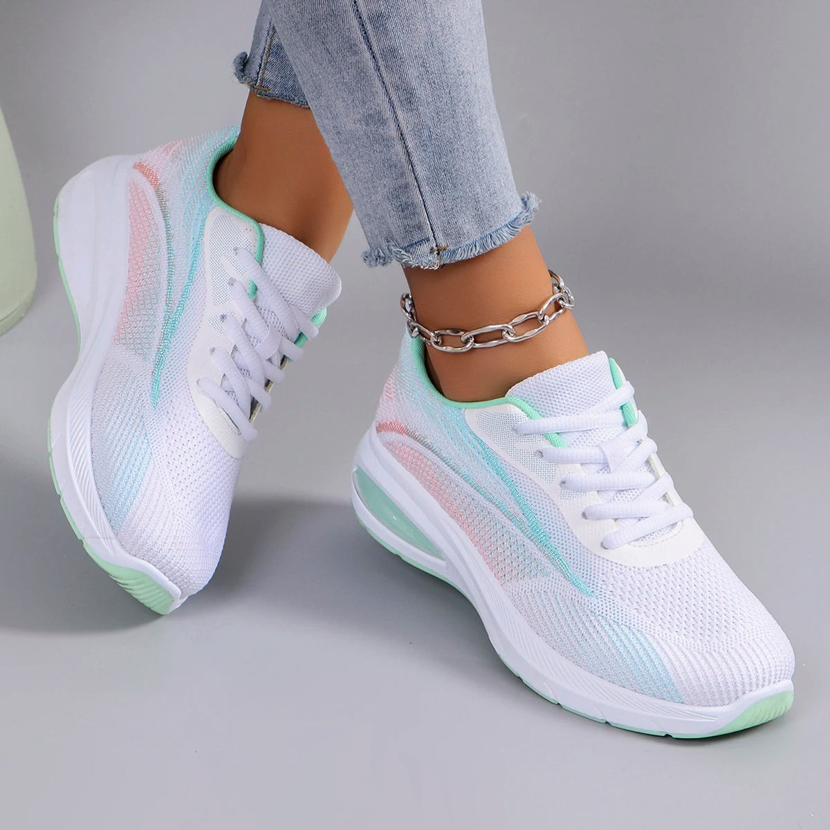 Spring new women's sports shoes, fashionable, breathable, lightweight, non-slip, wear-resistant, casual sports shoes, flat shoes