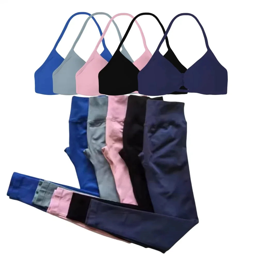 Four Seasons New Gym Fashion Yoga Gym Clothing Hip Pants Neck Bra Comfortable Dopamine Pilates Set