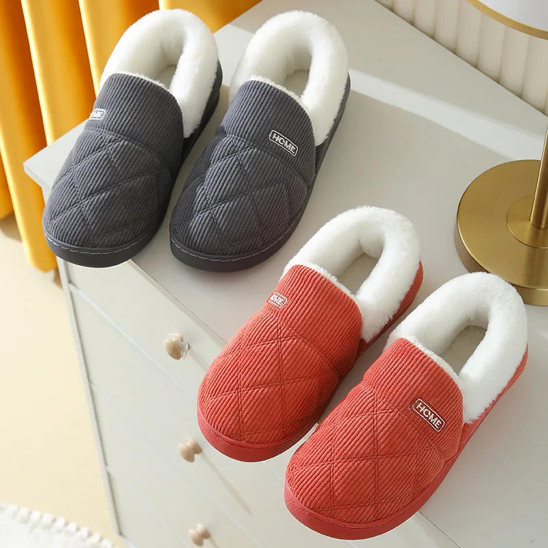 Shevalues Women Plush Slippers Winter Warm Fur Antiskid Cloud Slippers Outdoor Breathable Thick Flat Sole Slipper Home Slippers