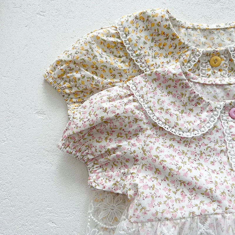 Summer Floral Lace Baby Bodysuit Lovely Pinky One Piece Girls Outwear Baby Clothes