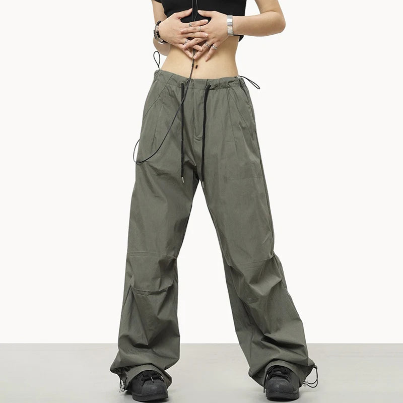 High-waist Drawstring Green Long Wide-leg Pants New Loose Trousers Women's Fashionable Spring Women's Pants