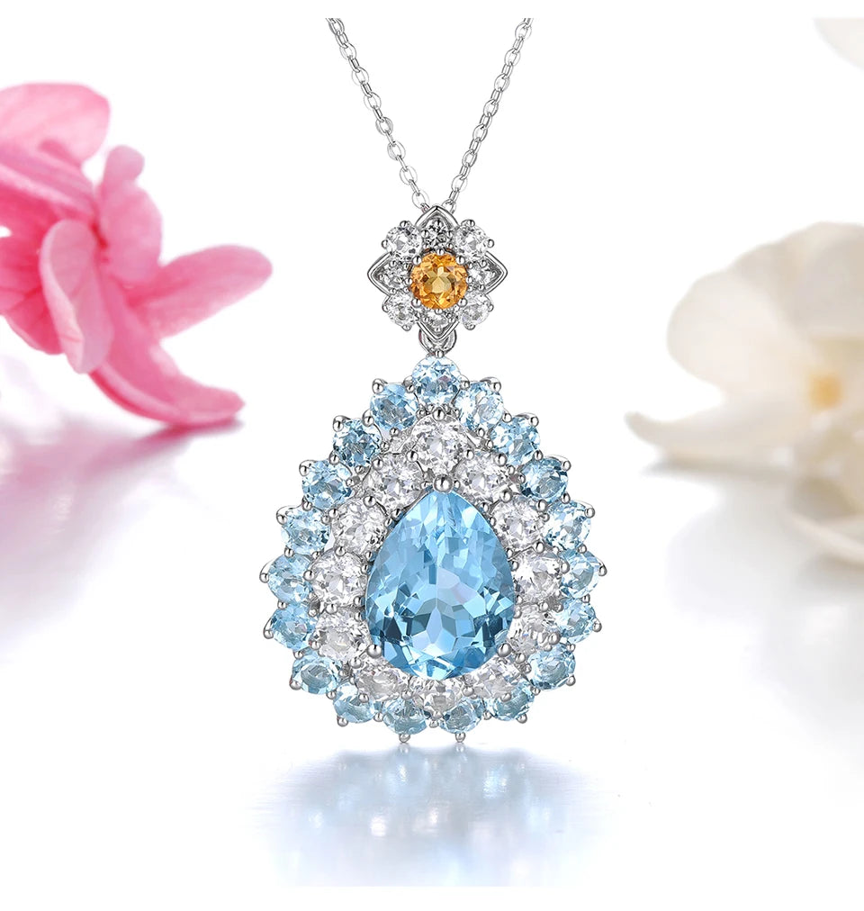 Natural Sky Blue Topaz Pendant 23 Carats Genuine Topaz Citrine Multicolor Original Design S925 Fine Jewelry Gifts Top Quality