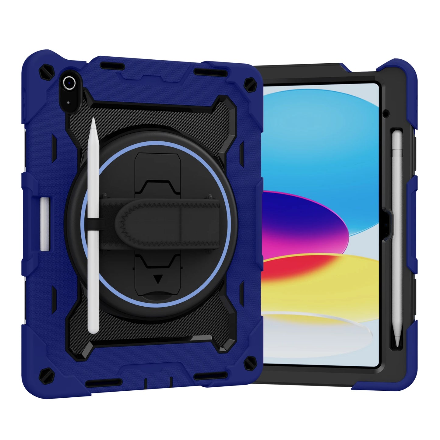 Rugged Case For iPad 10.9 2022 10th Generation Model A2757 A2777 A2696 Rotating Stand 3-Layers Cover With Pen Slot Hand Strap