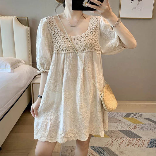 Embroidered Puff Sleeve Dresses Women's Loose Summer Holiday Casual Mini Dress