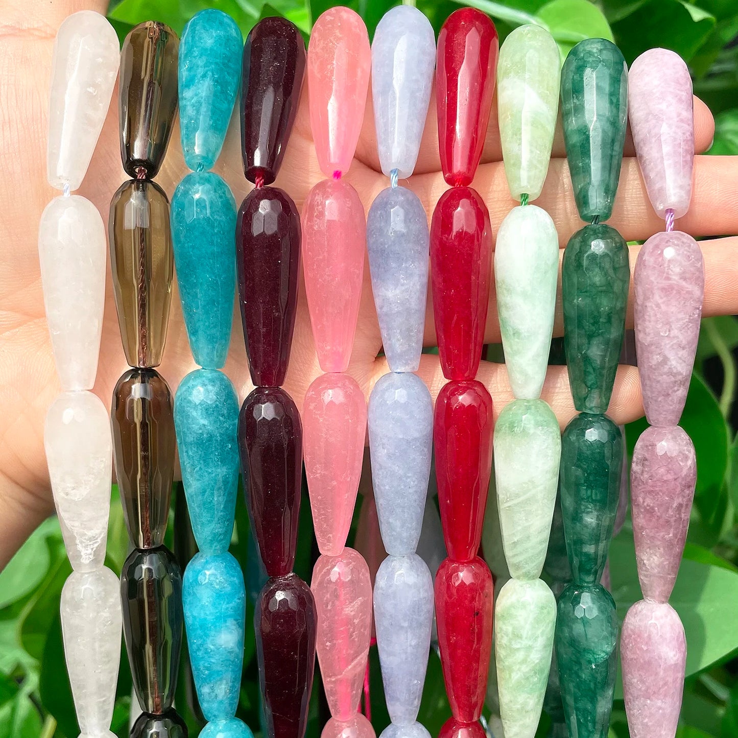 10x30mm Faceted Water Drop Shape Stone Natural Smoky Quartz Angelite Garnet Agates Loose Beads for Jewelry Making DIY Bracelet