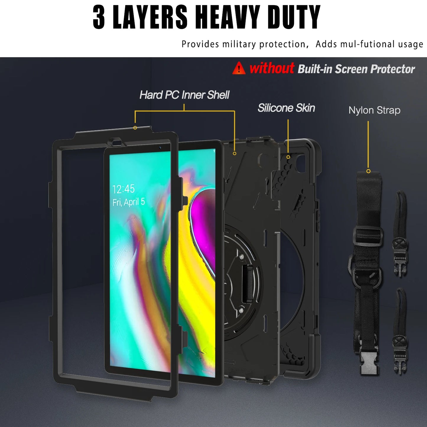 Rotating Hybrid Case For Samsung Galaxy Tab S5E SM-T720 T725 A 10.5 T590 T595 10.1 T510 T515 Rugged Cover Hand Shoulder Strap