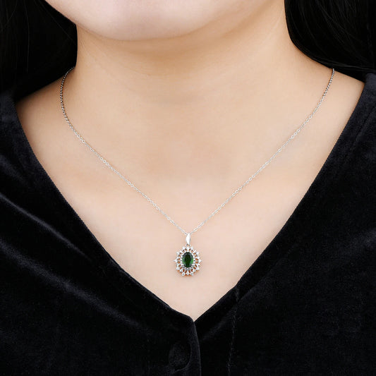 Natural Chrome Diopside 925 Sterling Silver Pendant 0.8 Carat Genuine Gemstone Valentineday's Gift Romantic Style Fine Jewelry