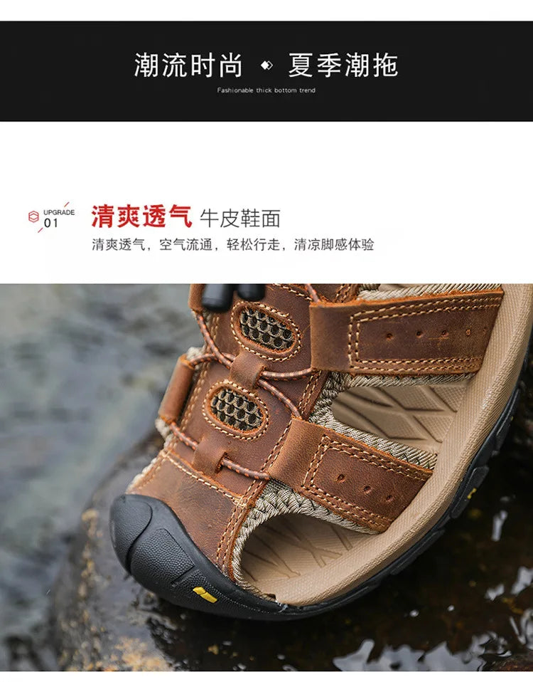 2023 Genuine Leather Men Shoes Summer New Large Size Men's Sandals Men Sandals Fashion Sandals Slippers Big Size 38-47