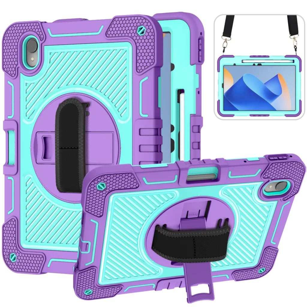 Hand Strap Case For Huawei MatePad 11 2023 SE 10.4 Kickstand 360 Rotating Cover 3 Layers Multi-Functional Shell With Neck Strap