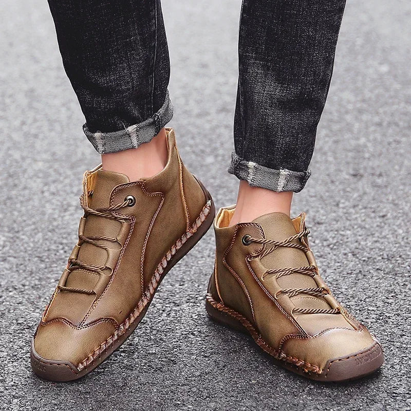 Classic Leather Men Shoes Lightweight Mens Casual Shoes Handmade Men Ankle Boots Outdoor Walking Sneakers Work Boots Size 48