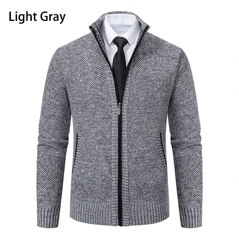 Autumn And Winter New Jersey Men's Casual Sports Coat Solid Color Stand Collar weater Grab Fleece Warm Zipper Cardigan