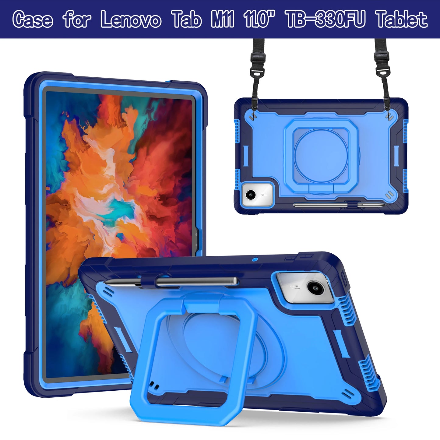 Stand Case for Lenovo Xiaoxin Pad 2024 Tab M11 TB-330FU TB-331FC Tablet Cover With 360 Rotating Handle Grip and Shoulder Strap