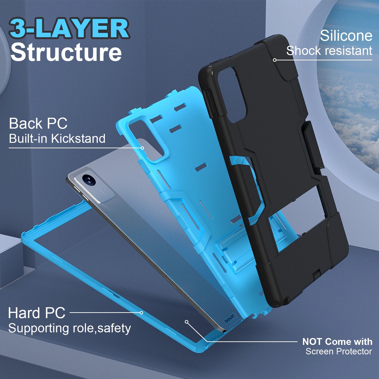 Armor Stand Case For Lenovo Xiaoxin Pad 2024 Tab M11 TB-330FU TB-331FC 11 inch 3-Layers Full Body Protection Cover Shockproof