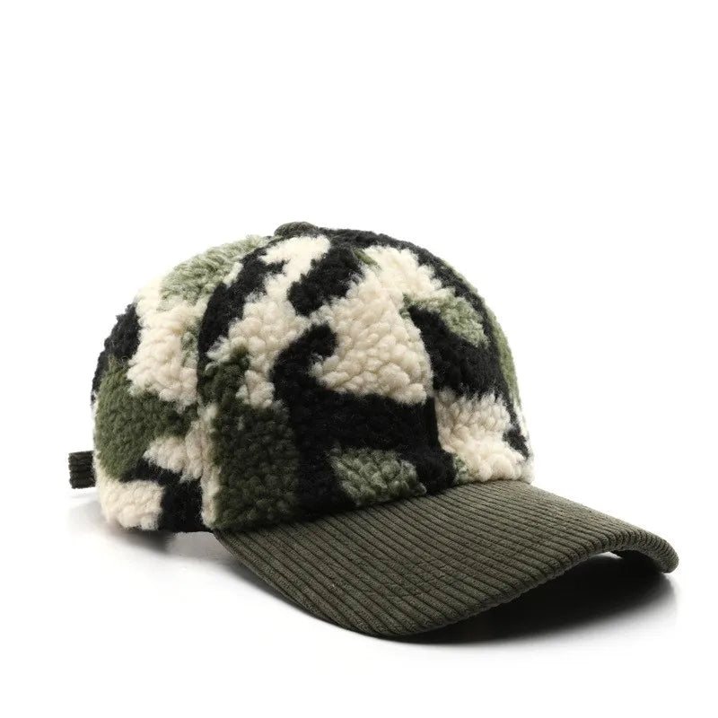 Autumn and winter men and women warm thick camouflage corduroy baseball cap men's winter wool fashion cap