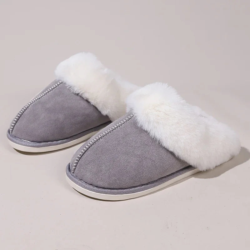 Lucyever 2023 Winter Fur Slippers Women Faux Suede Fluffy Furry Home Slides Woman Comfort Non Slip Indoor Floor Cotton Shoes 45