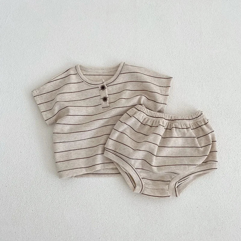 Summer Baby Clothing Set Infant Girls Striped Tee and Bloomer 2PCS Toddler Boys Short Sleeved Top Suit