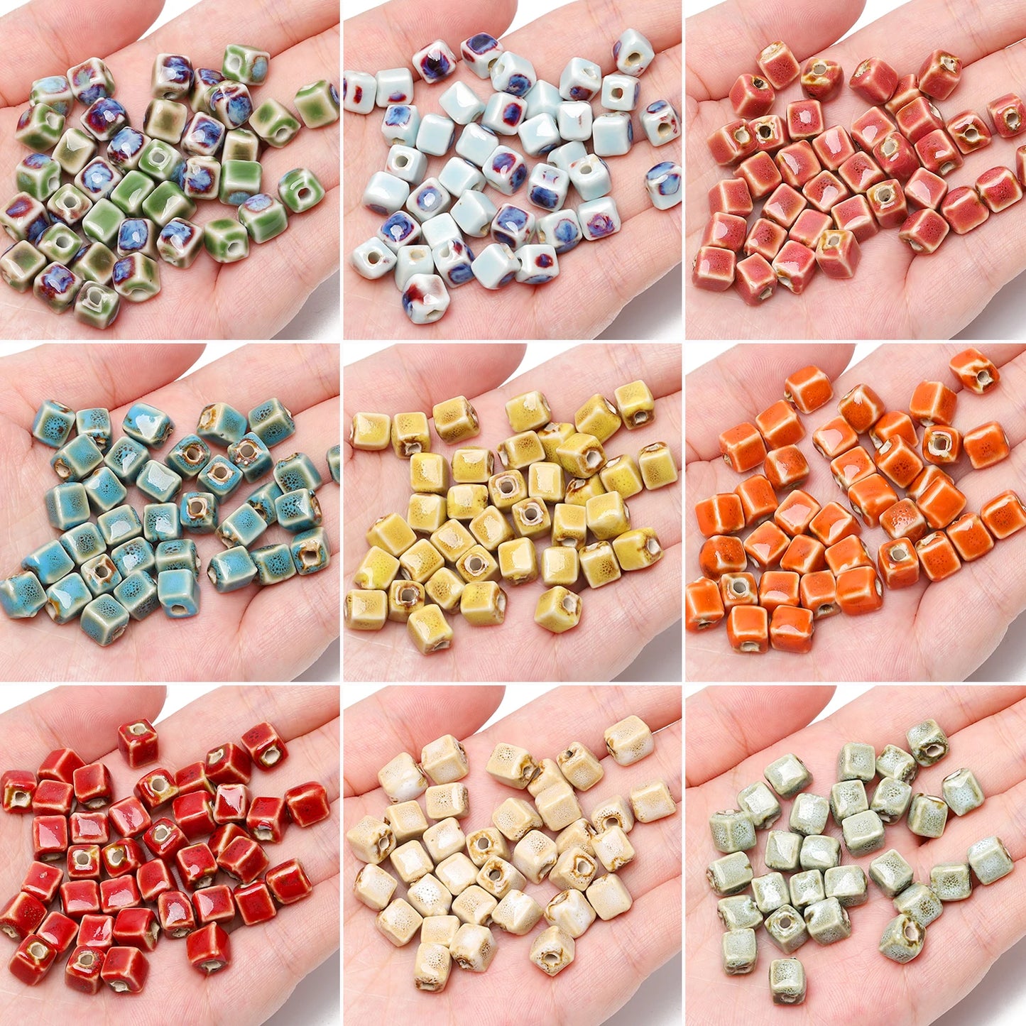 10pcs Cube Ceramic Beads Large Hole Square Spacer Beads for Jewelry Making Supplies DIY Charms Bracelet Necklace Accessories 8mm