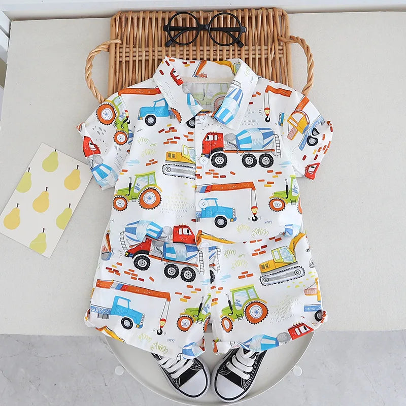 Summer Kids Clothing Set Colorful Cartoon Tee And Shorts 2PCS For Cool Boys Girls Short Sleeve Outfit 1-5Y