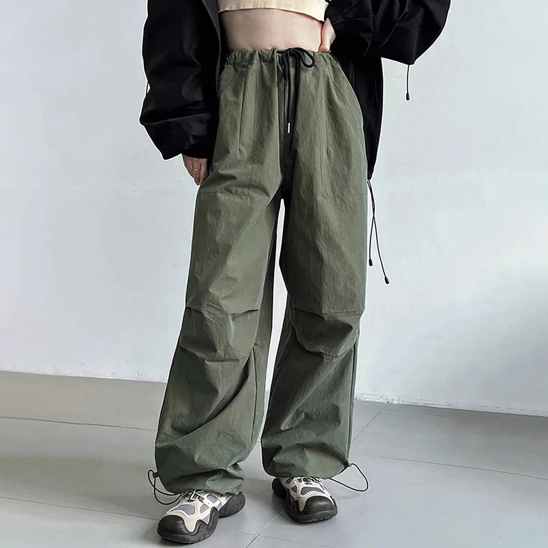 High-waist Drawstring Green Long Wide-leg Pants New Loose Trousers Women's Fashionable Spring Women's Pants