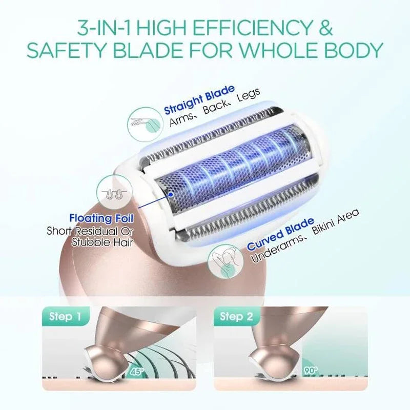 6in1 Women Epilator Electric Hair Removal Facial Body Lady Shaver Bikini Legs Arms Armpit Hair Remover Underarms Rechargeable