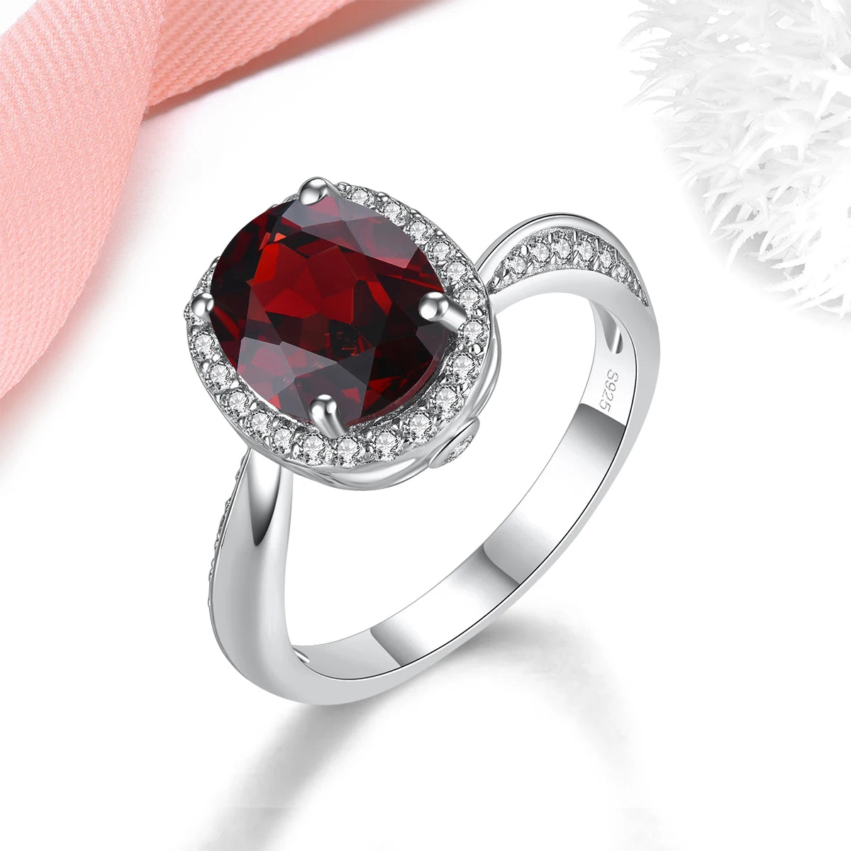 Natural Garnet 925 Sterling Silver Ring 2.8 Carats Genuine Gemstone Birthday Gift Classic Style Fine Jewelry