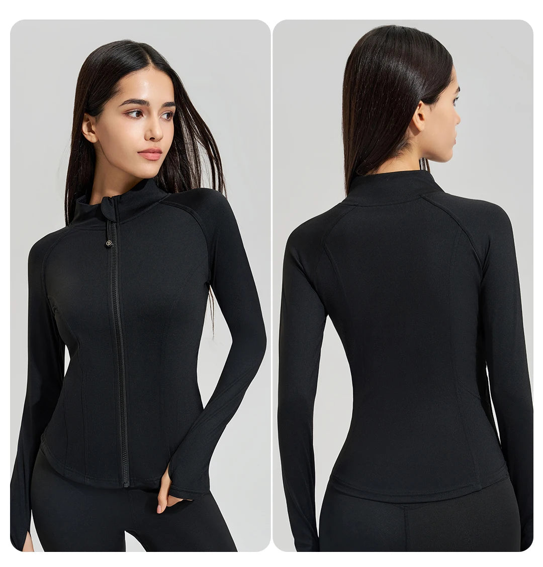 Exercise jacket yoga fitness clothing long-sleeved women four seasons running fast dry tight tops gym yoga jacket