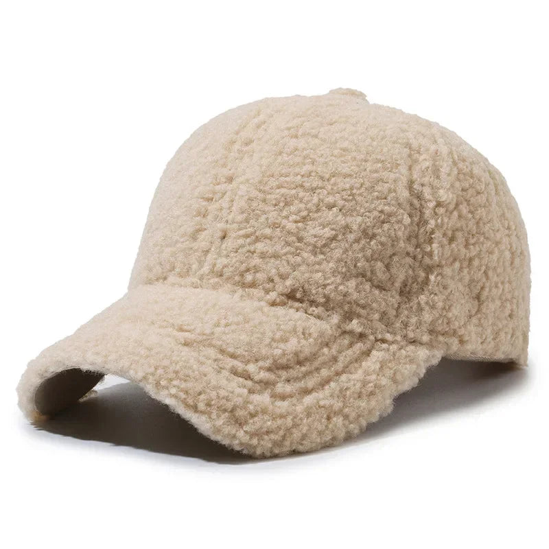 Big Head Solid Artificial Lamb Wool Baseball Cap Women Men Autumn Winter Hats Keep Warm Cap Plush Baseball Caps Outdoor  Dad Hat