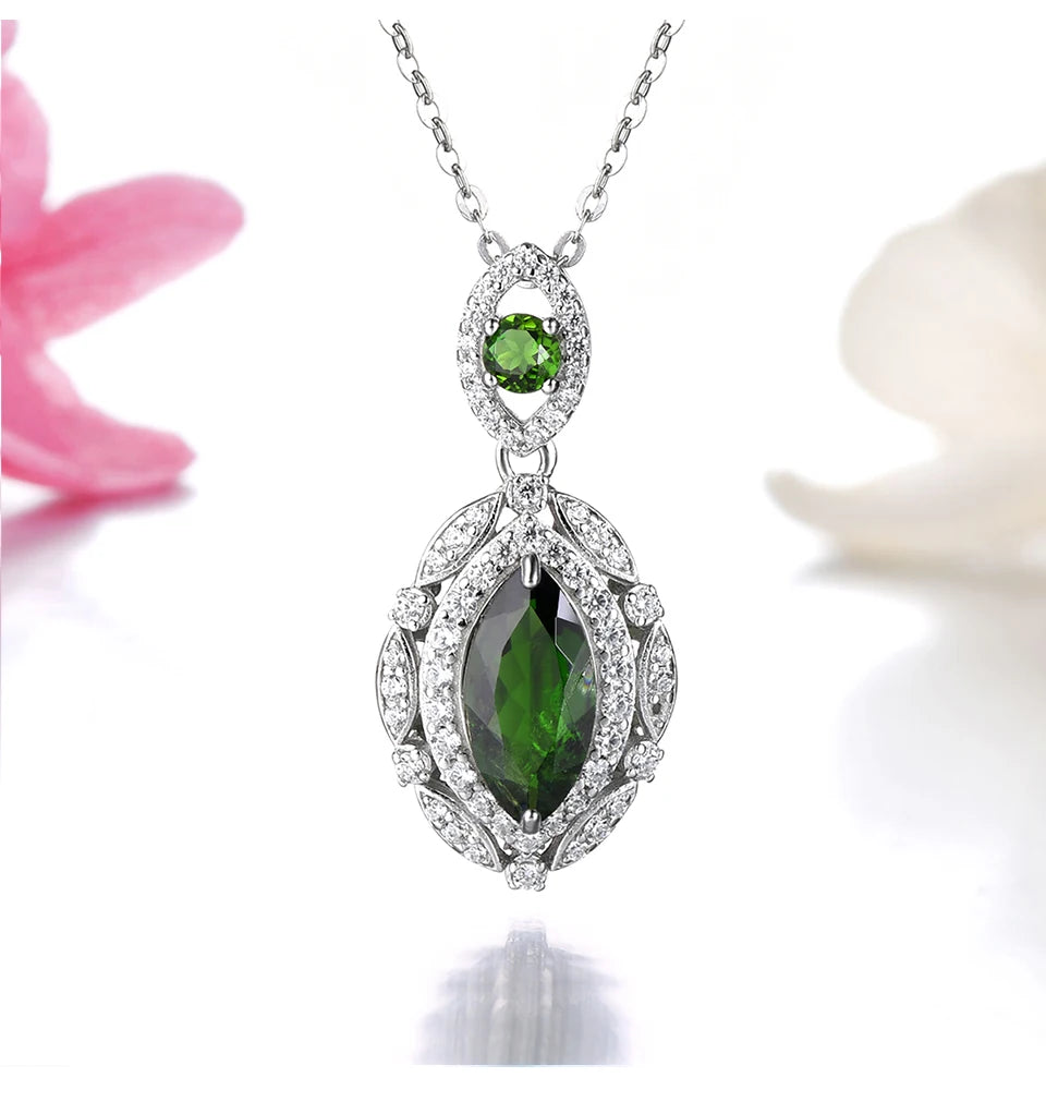 Natural Green Diopside 925 Sterling Silver Pendant 1.8 Carats Genuine Gemstone Special Style Fine Jewelry for Engagement Gift