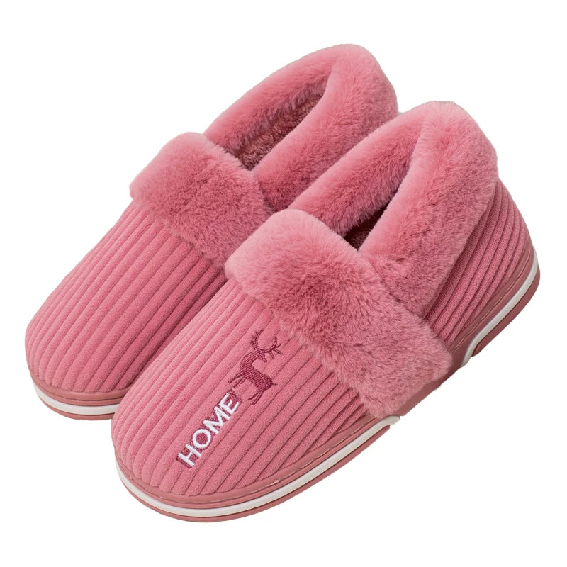 Comwarm New Women Slippers Winter Warm Plush Fur Antiskid Cloud Slippers Outdoor Breathable Thick Flat Sole Soft Home Slippers