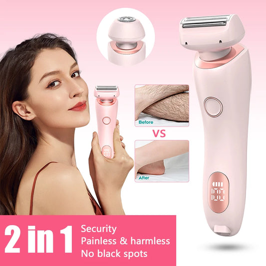 2 in 1 Women Shaver Tool Women Electric Epilator Waterproof Dual Head Electric Epilator Rechargeable Hair Remover for Face Body