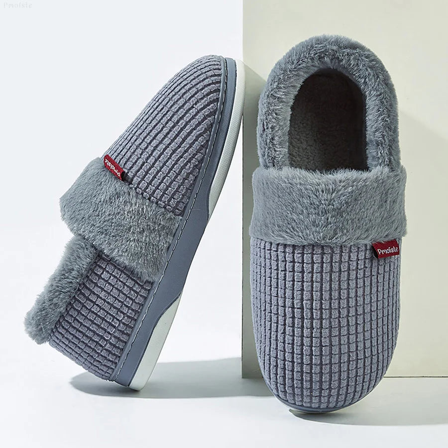 Winter Home Slippers for Women Bedroom Anti-slip House Cotton Shoes Warm Plush Couples Indoor Slippers