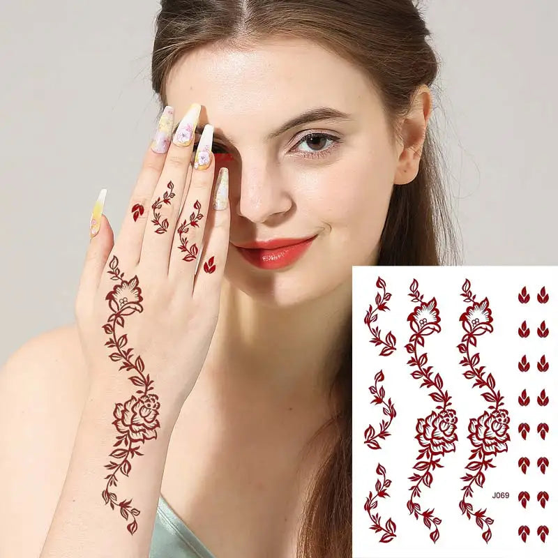 Waterproof Henna Tattoo Brown Henna Stickers for Hand Fake Tattoo for Women Body Art Temporary Hena Design Mehndi Stickers