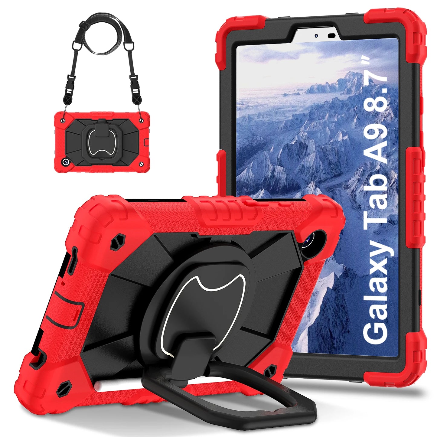 Case For Samsung Galaxy Tab A9 SM-X110 X115 X117 A7 Lite 8.7 SM-T220 T225 360 Rotationg Stand Cover sHOCKPROOF Handle Grip Strap