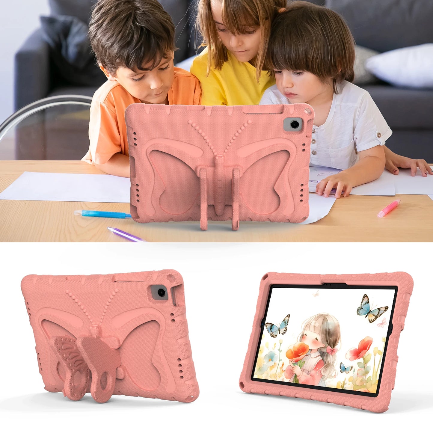 EVA Butterfly Kids Case For Galaxy Tab A9 8.7" Plus 11" A7 Lite SM-X110 X115 X210 X216 T220 T225 Stand Cover For A 8.0 T290 T295