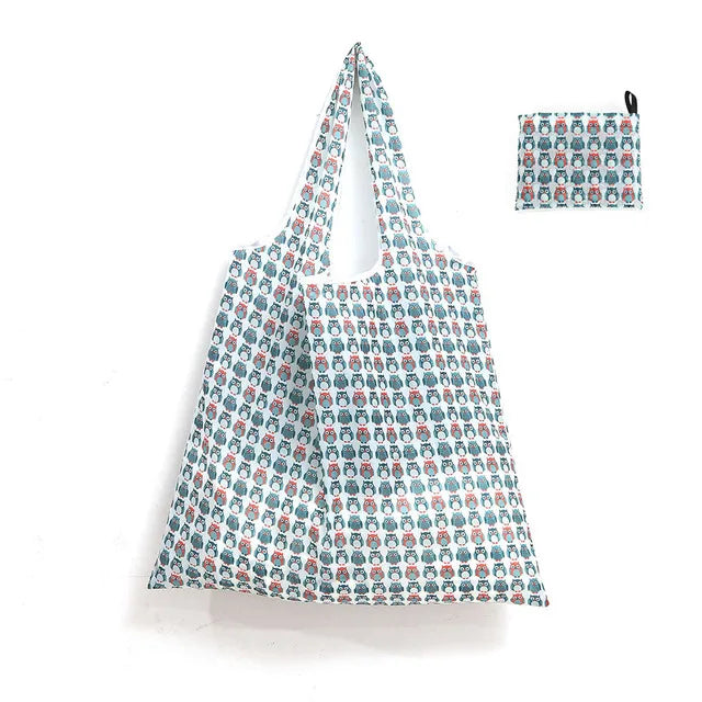 Foldable Shopping Bag Reusable Travel Grocery Bag Eco-Friendly One Shoulder Handbag For Travel Cartoon Cactus Printing Tote Bag