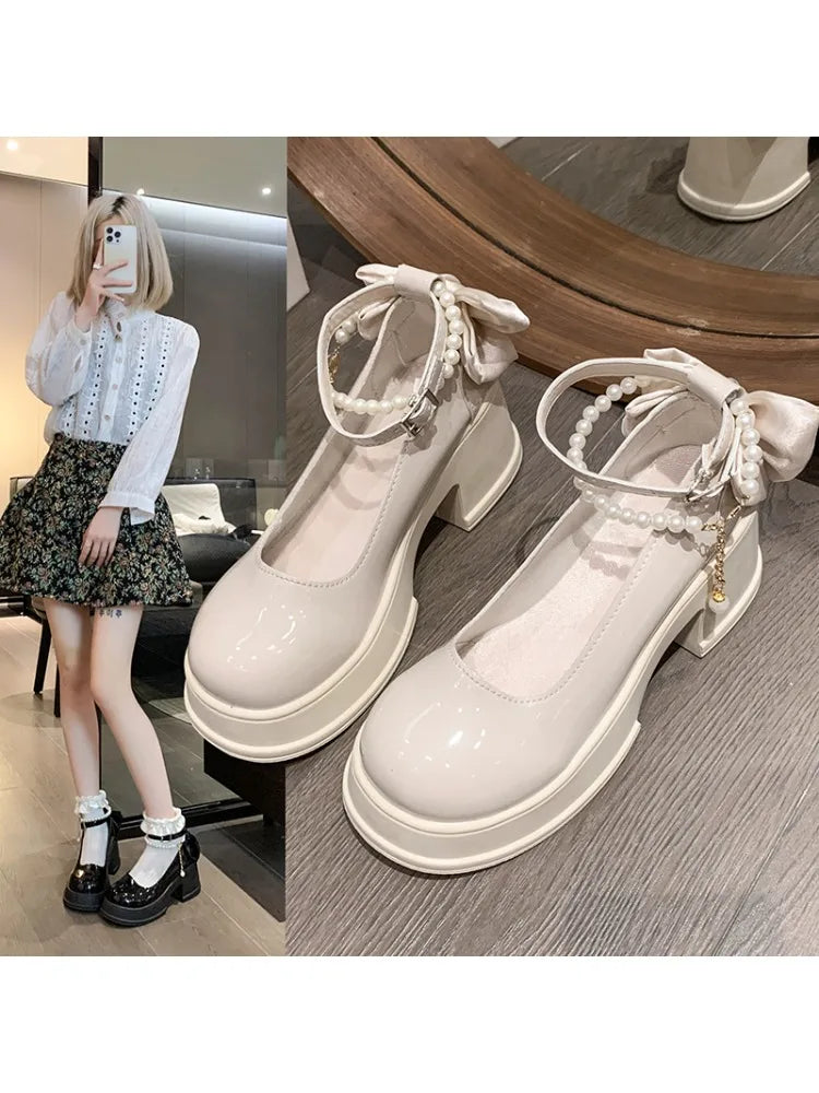 New Spring and Summer High Heels with Skirts High Heels Business Banquet Women's Shoes Pearl Buckle Mary Jane Shoes for Women