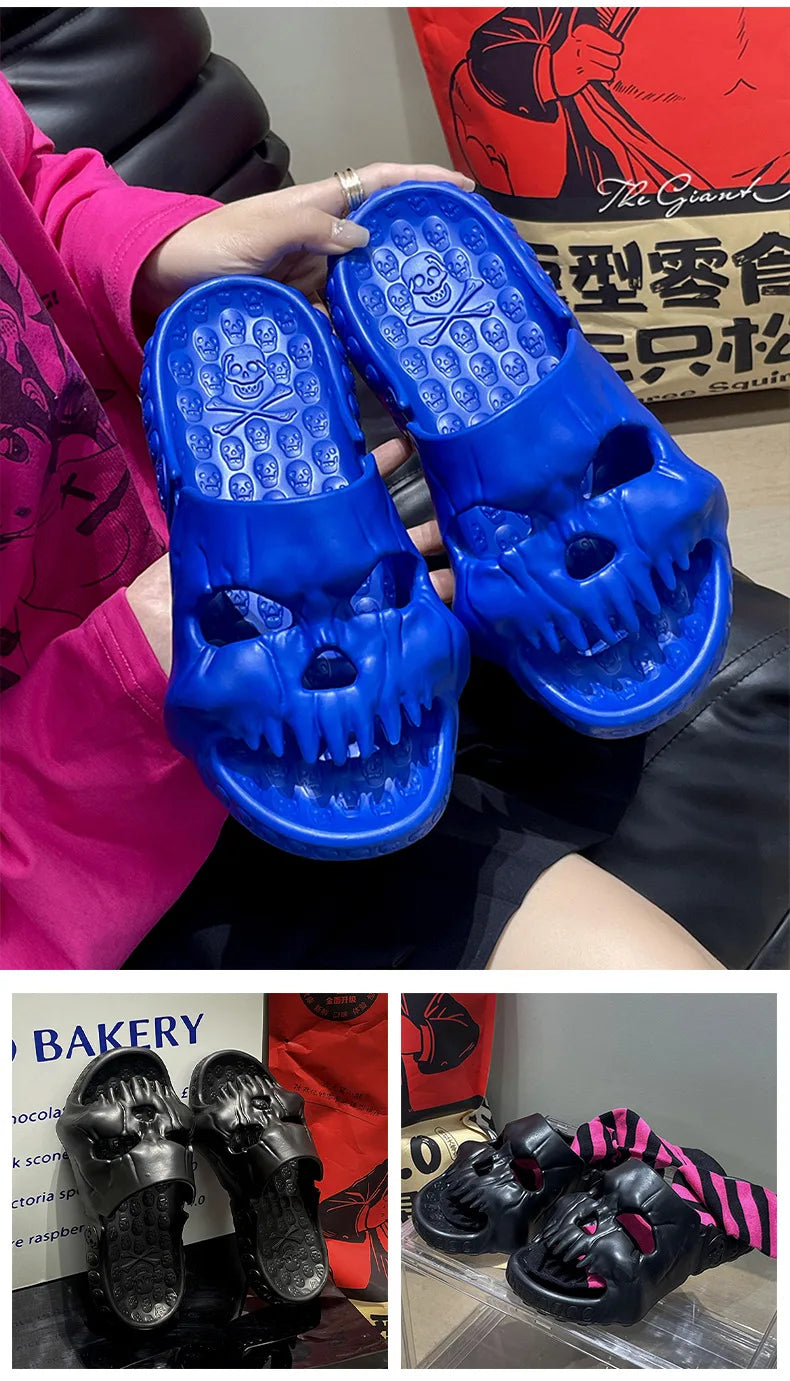 Halloween Personalized Skull Home Slippers Men Women Indoor Fun Slides Thick Bottom of Beach Non-slip Leisure Women Sandals