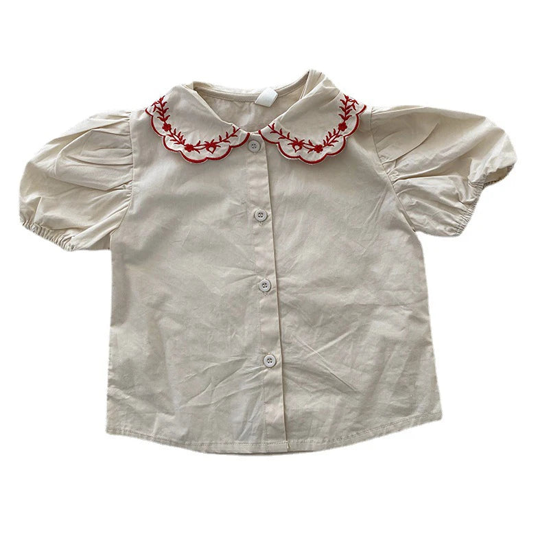 Summer Girl's Tops Short Sleeve Shirts Embroidered Kids T-Shirt Children Blouse