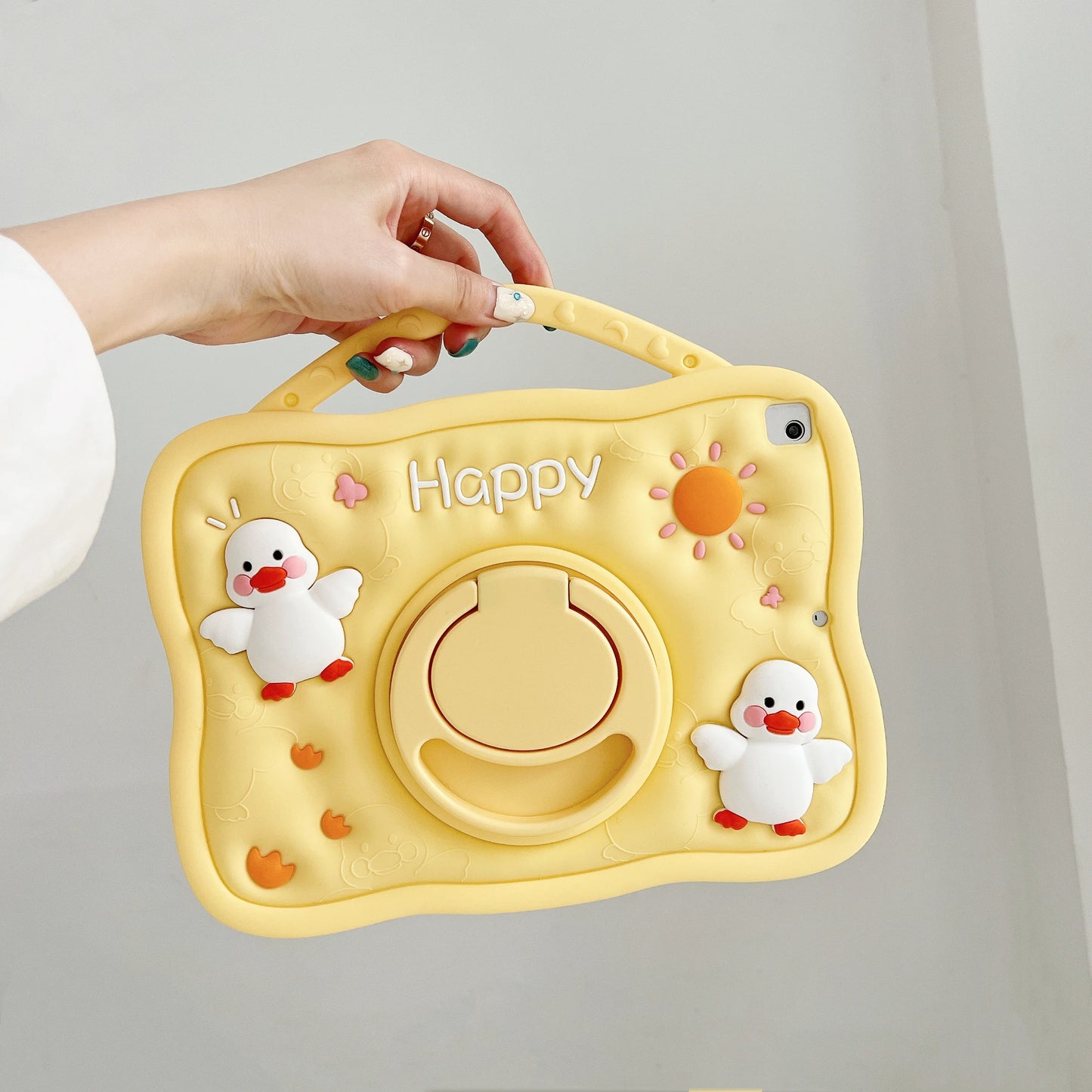 Soft Silicone Case For Huawei Honor Pad 9 12.1" HEY2-W09 V6 V7 2020 2021 10.4 inch 360 Rotating Stand Cover Cute Duck Kids Funda