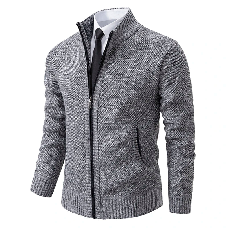 Autumn And Winter New Jersey Men's Casual Sports Coat Solid Color Stand Collar weater Grab Fleece Warm Zipper Cardigan